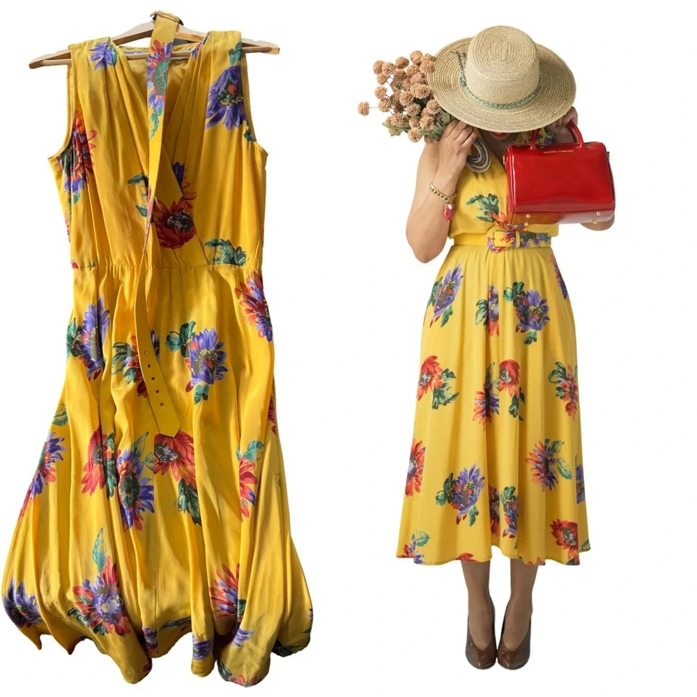 VINTAGE LIZ CLAIBORNE SILK FLORAL DRESS - Picture 4 of 11